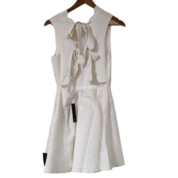 Lulus Beyond Dreamy Ivory Scalloped Tie-Back Skater Dress, Small - Picture 4 of 7